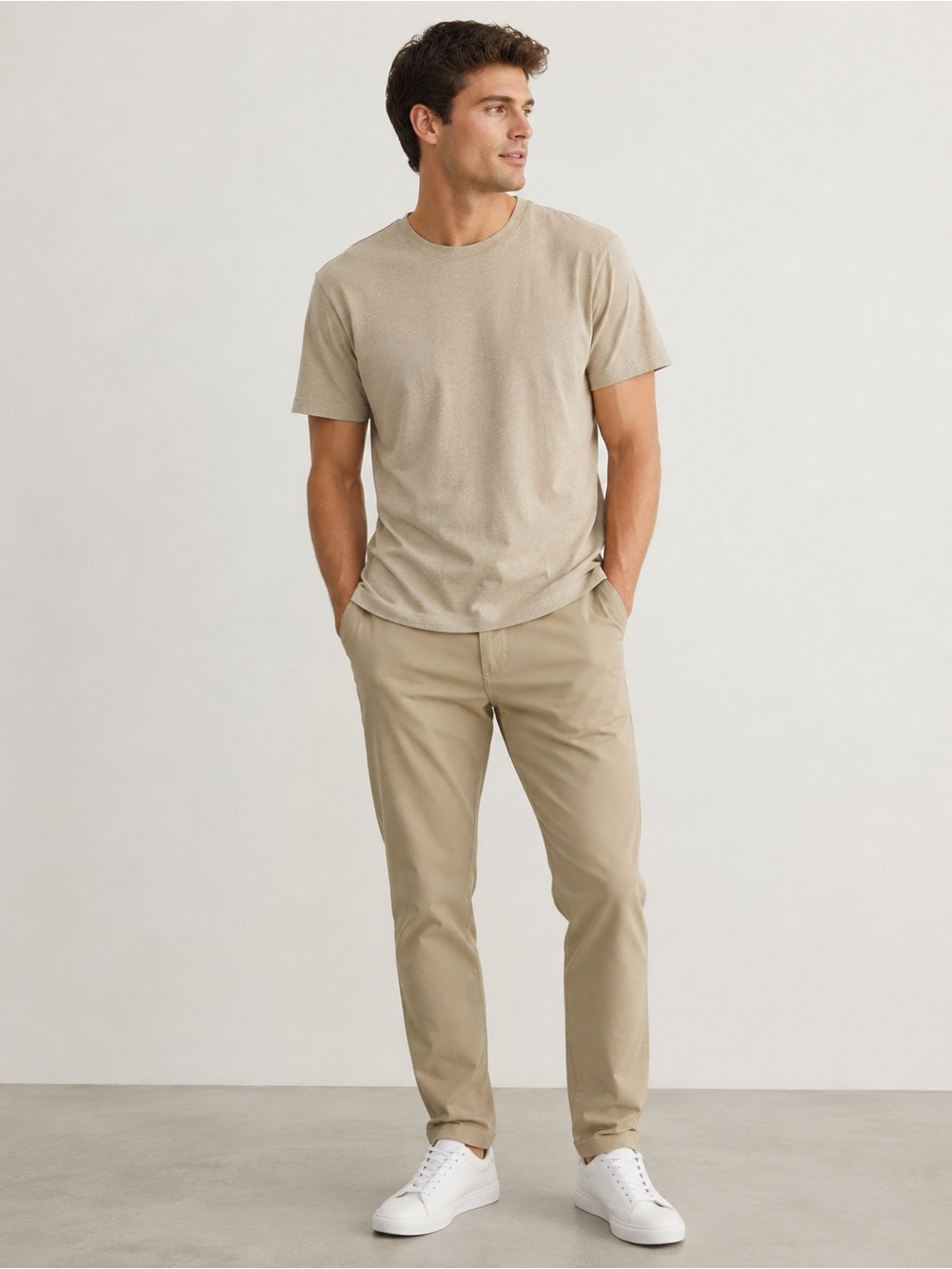 Banana Republic Luxe Touch Performance T-Shirt Men M Beige Crew Neck Minimalist